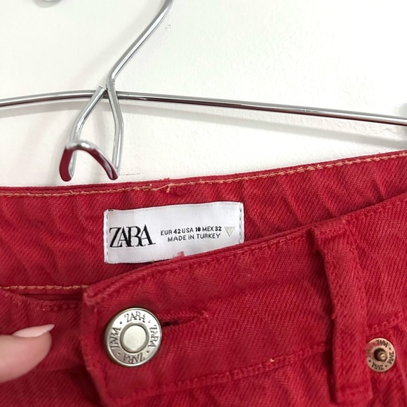 Zara Red Wide Leg Denim Jeans 10 - Picture 3 of 3